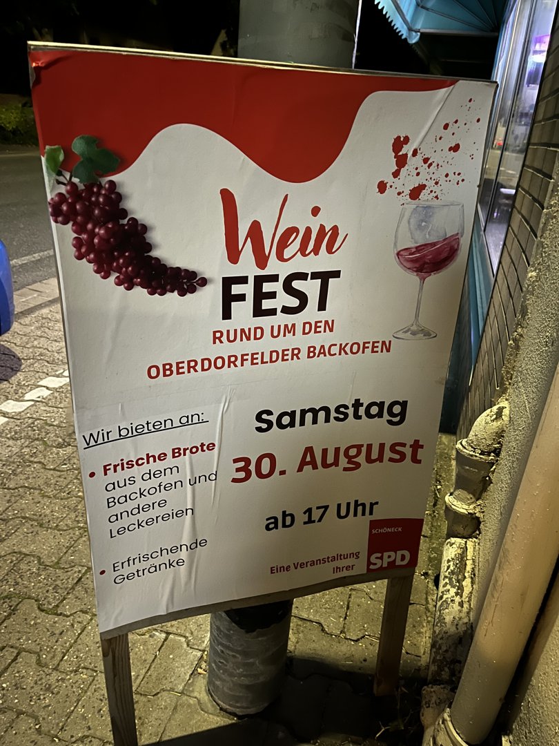 Veranstaltungsplakat: Weinfest rund um den Oberdorfelder Backofen
