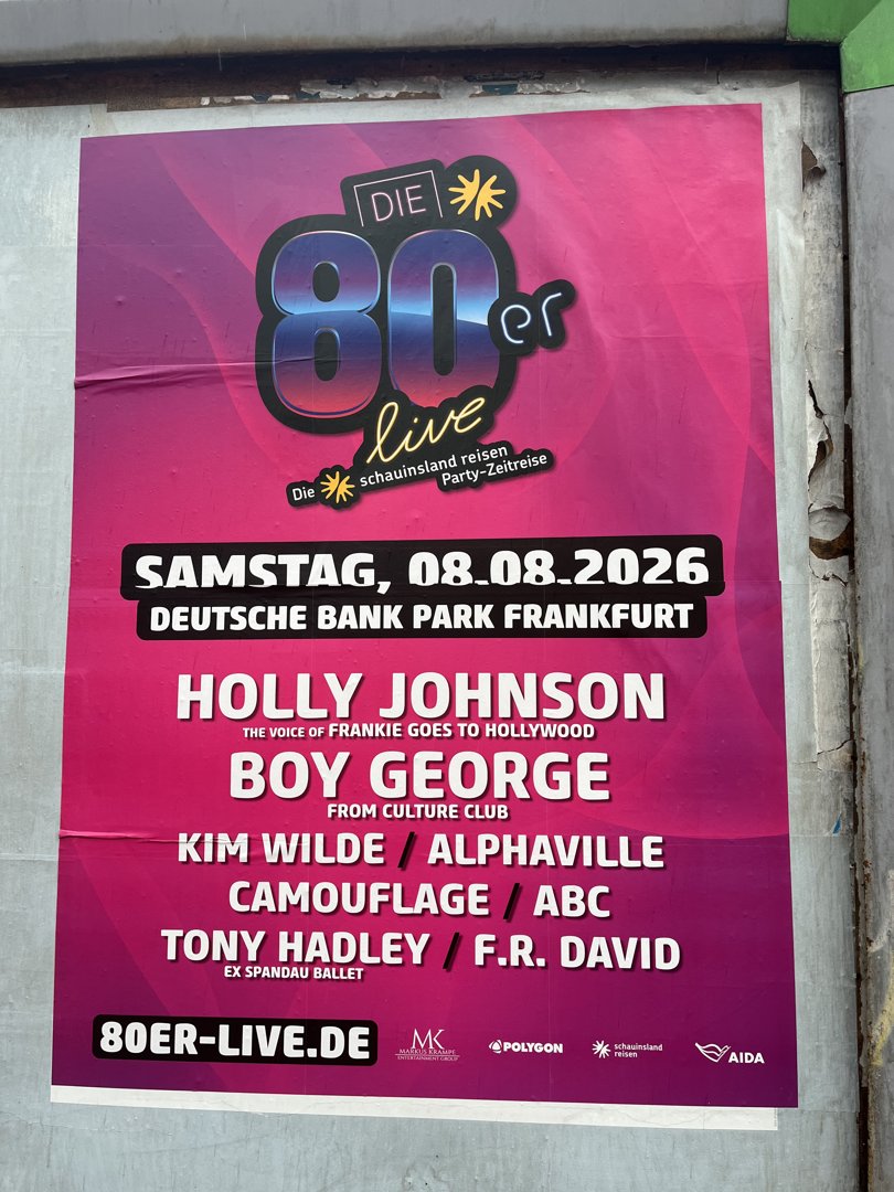 Veranstaltungsplakat: DIE 80ER LIVE - Schauinsland Reisen Party-Zeitreise