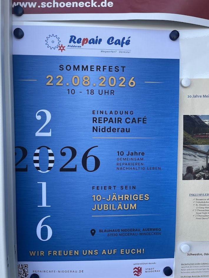 Veranstaltungsplakat: Sommerfest - 10-jähriges Jubiläum Repair Café Nidderau