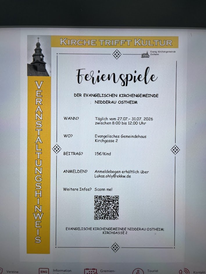 Veranstaltungsplakat: Ferienspiele der Evangelischen Kirchengemeinde Nidderau Ostheim