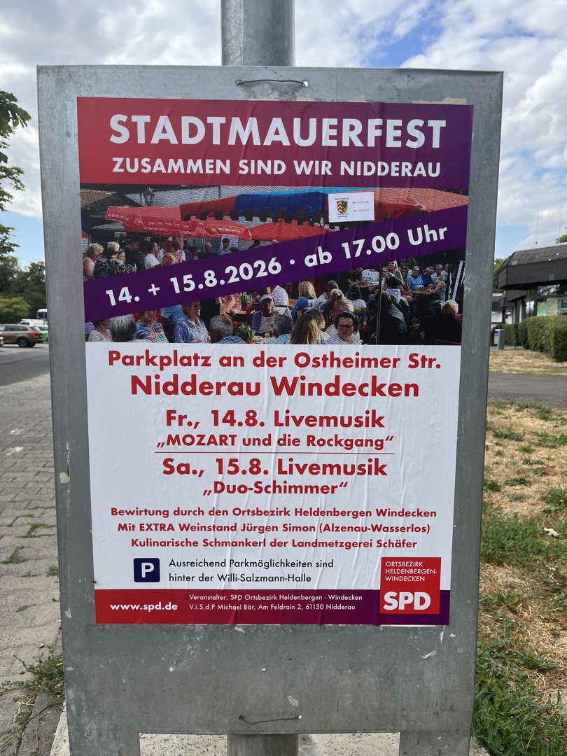 Veranstaltungsplakat: Stadtmauerfest – Sa., 15.8. Livemusik „Duo-Schimmer"