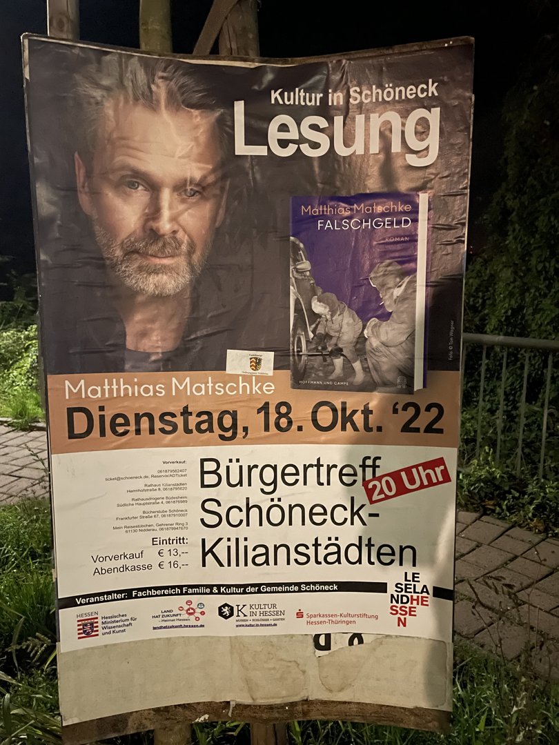 Veranstaltungsplakat: Lesung Matthias Matschke
