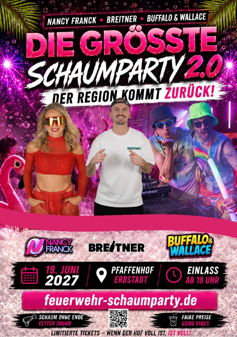 פוסטר האירוע: Schaumparty der Feuerwehr Erbstadt