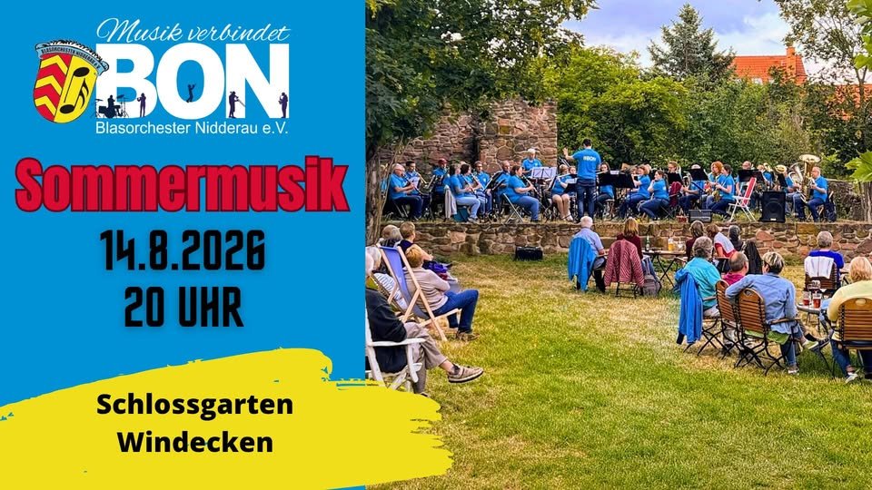 Veranstaltungsplakat: Sommermusik im Schlossgarten: Blasorchester Nidderau BON (Rock/Pop)